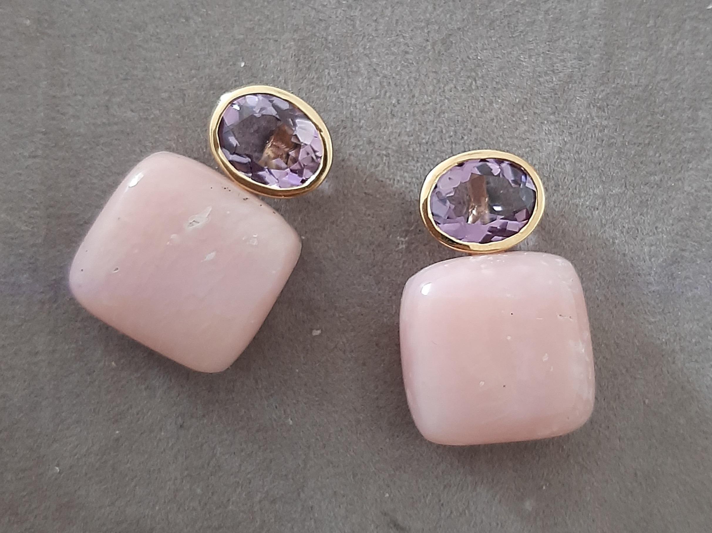 Rosa Opal Cushion Form Oval Facettiert Amethyst  14k Solid Gold Ohrstecker im Angebot 4