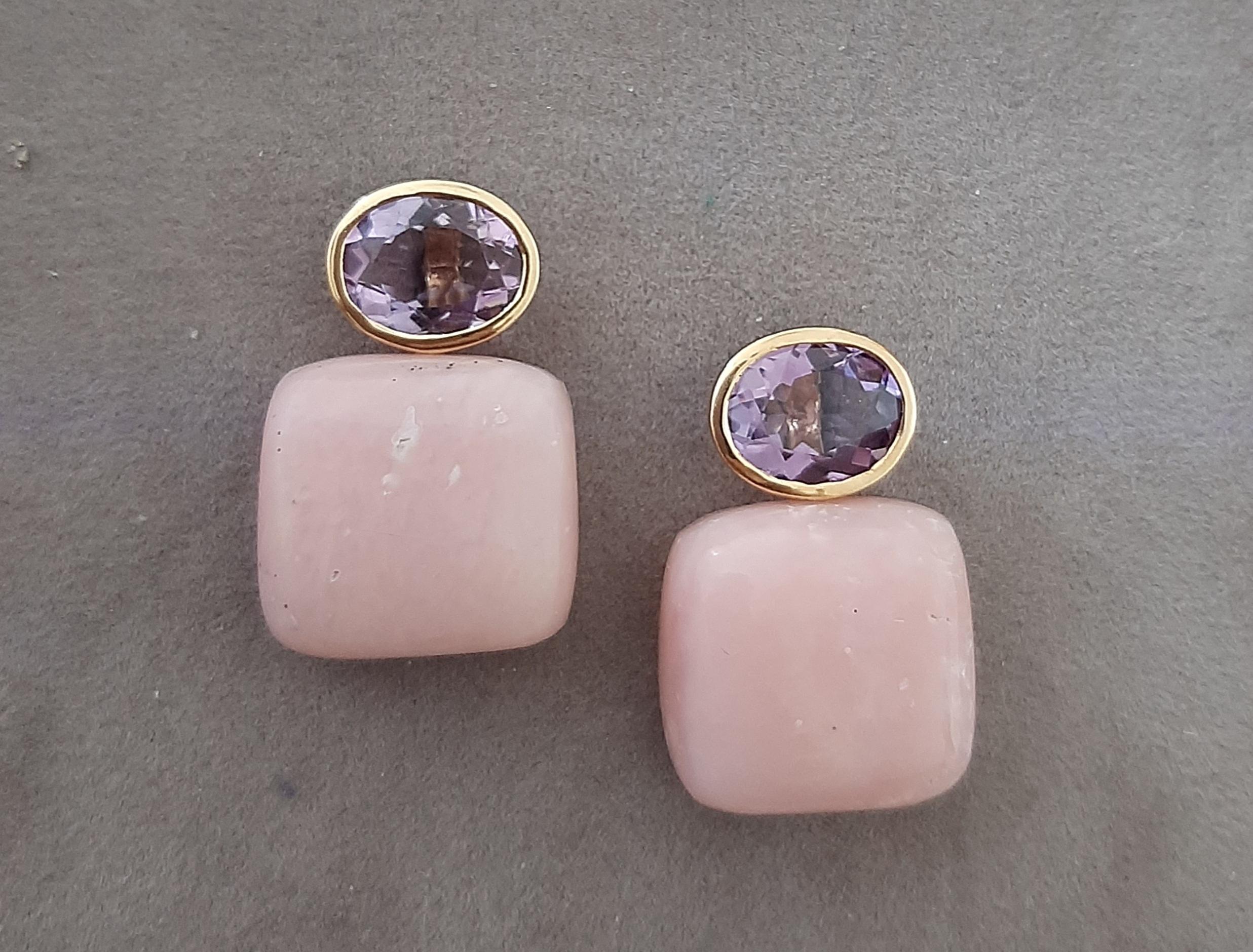 Rosa Opal Cushion Form Oval Facettiert Amethyst  14k Solid Gold Ohrstecker im Angebot 5