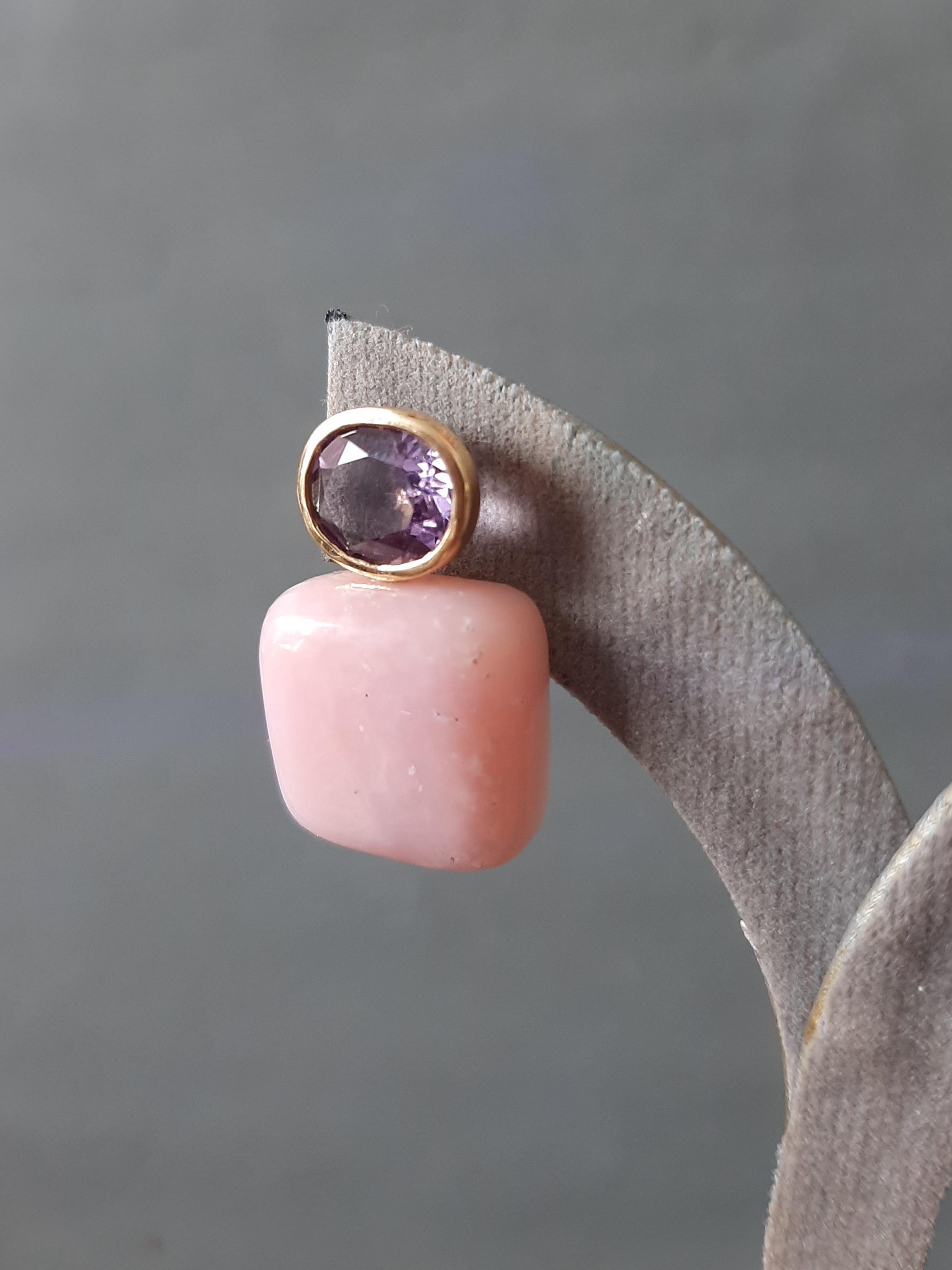 Rosa Opal Cushion Form Oval Facettiert Amethyst  14k Solid Gold Ohrstecker (Kunsthandwerker*in) im Angebot