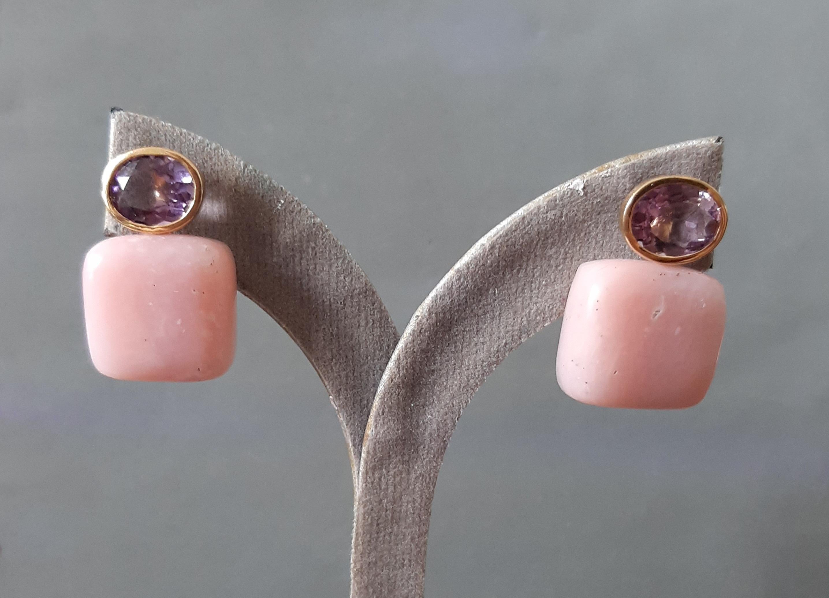 Rosa Opal Cushion Form Oval Facettiert Amethyst  14k Solid Gold Ohrstecker (Gemischter Schliff) im Angebot