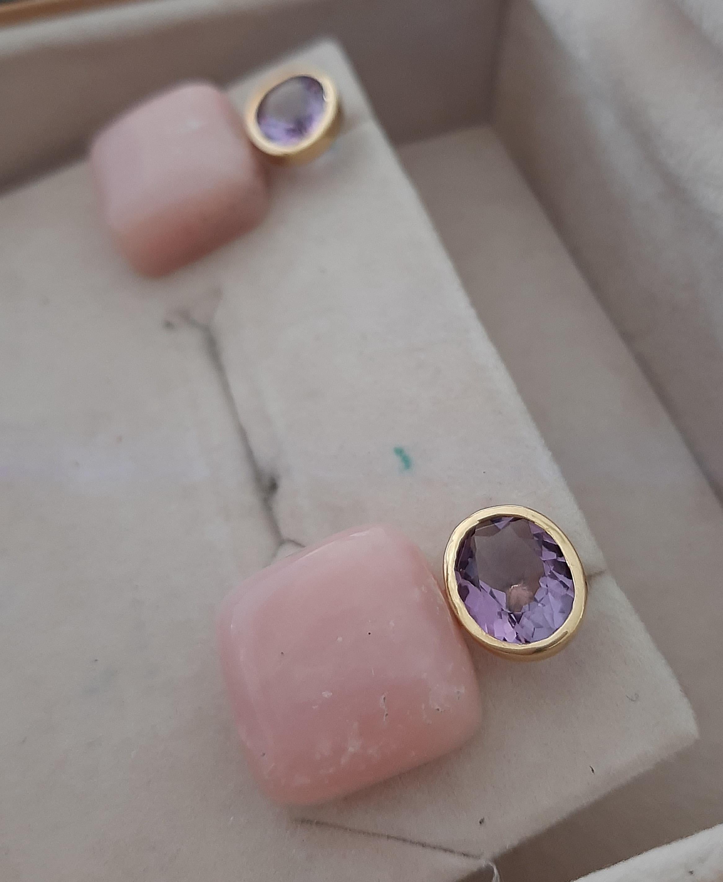 Rosa Opal Cushion Form Oval Facettiert Amethyst  14k Solid Gold Ohrstecker im Zustand „Neu“ im Angebot in Bangkok, TH