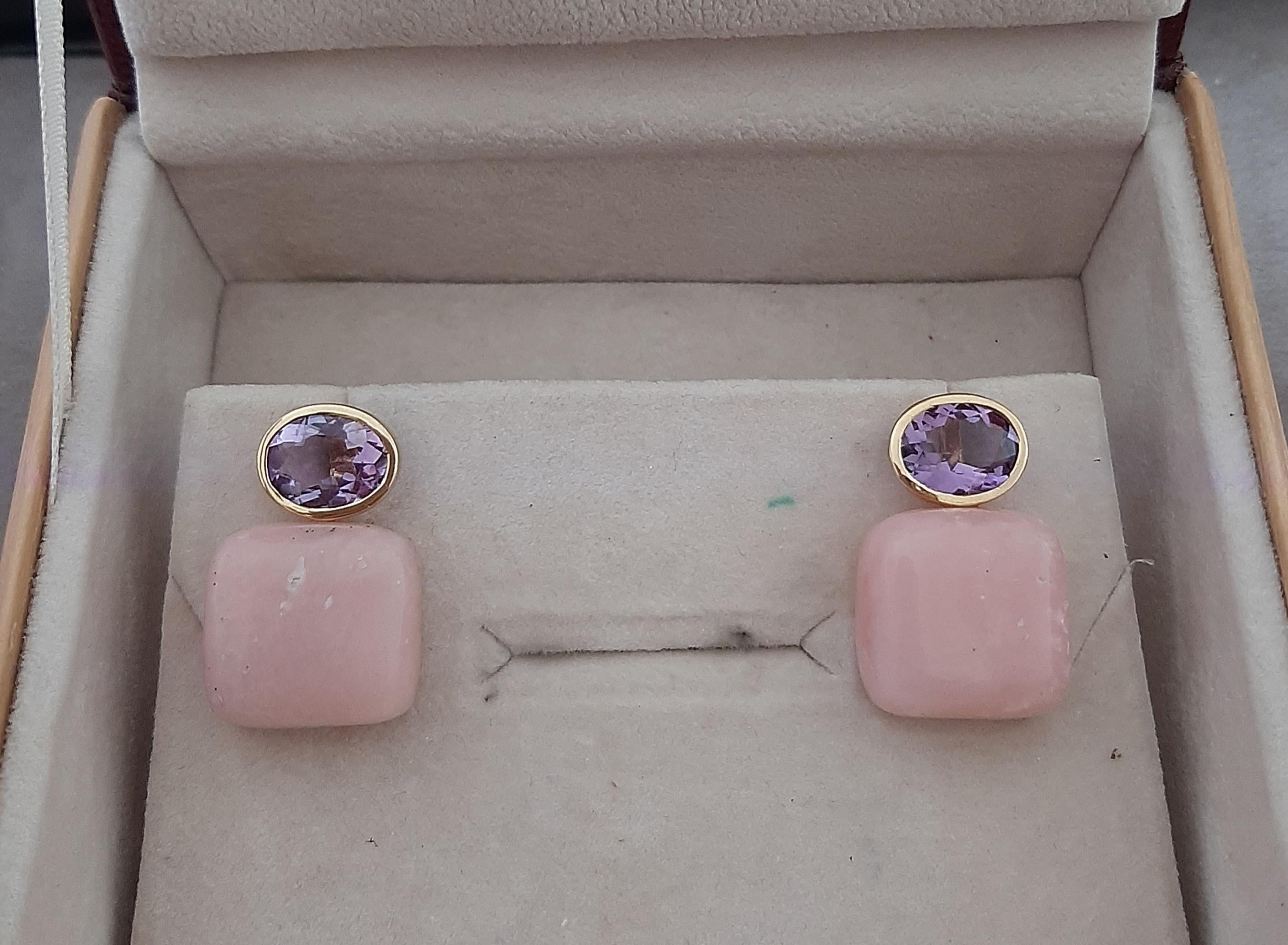 Rosa Opal Cushion Form Oval Facettiert Amethyst  14k Solid Gold Ohrstecker Damen im Angebot