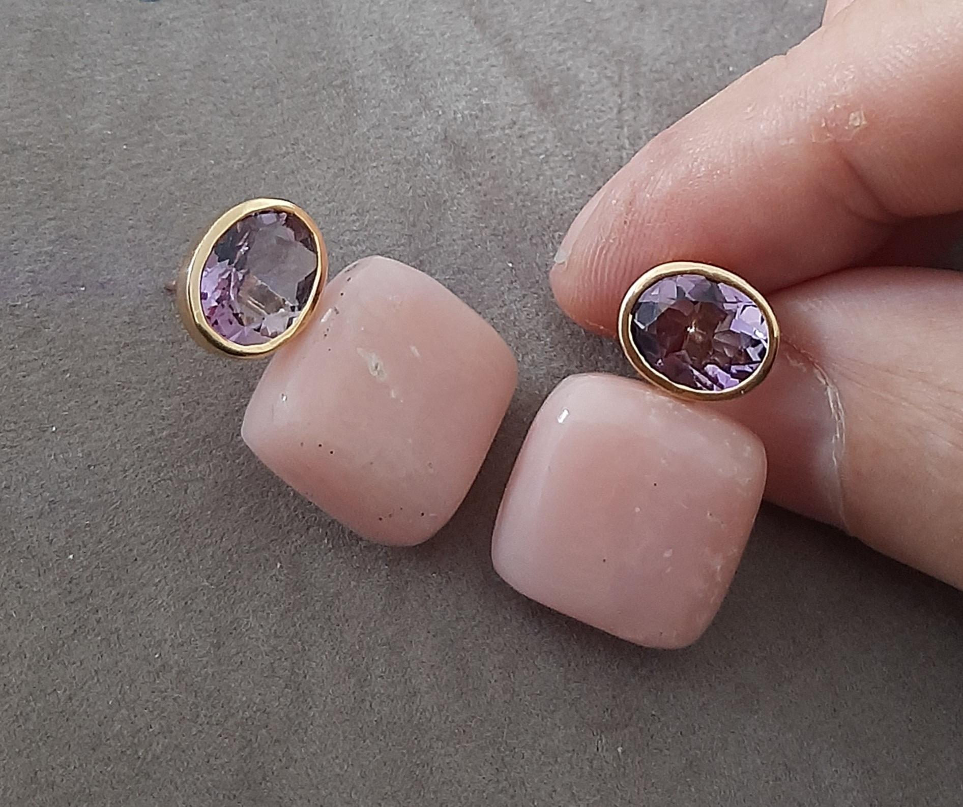 Rosa Opal Cushion Form Oval Facettiert Amethyst  14k Solid Gold Ohrstecker im Angebot 1