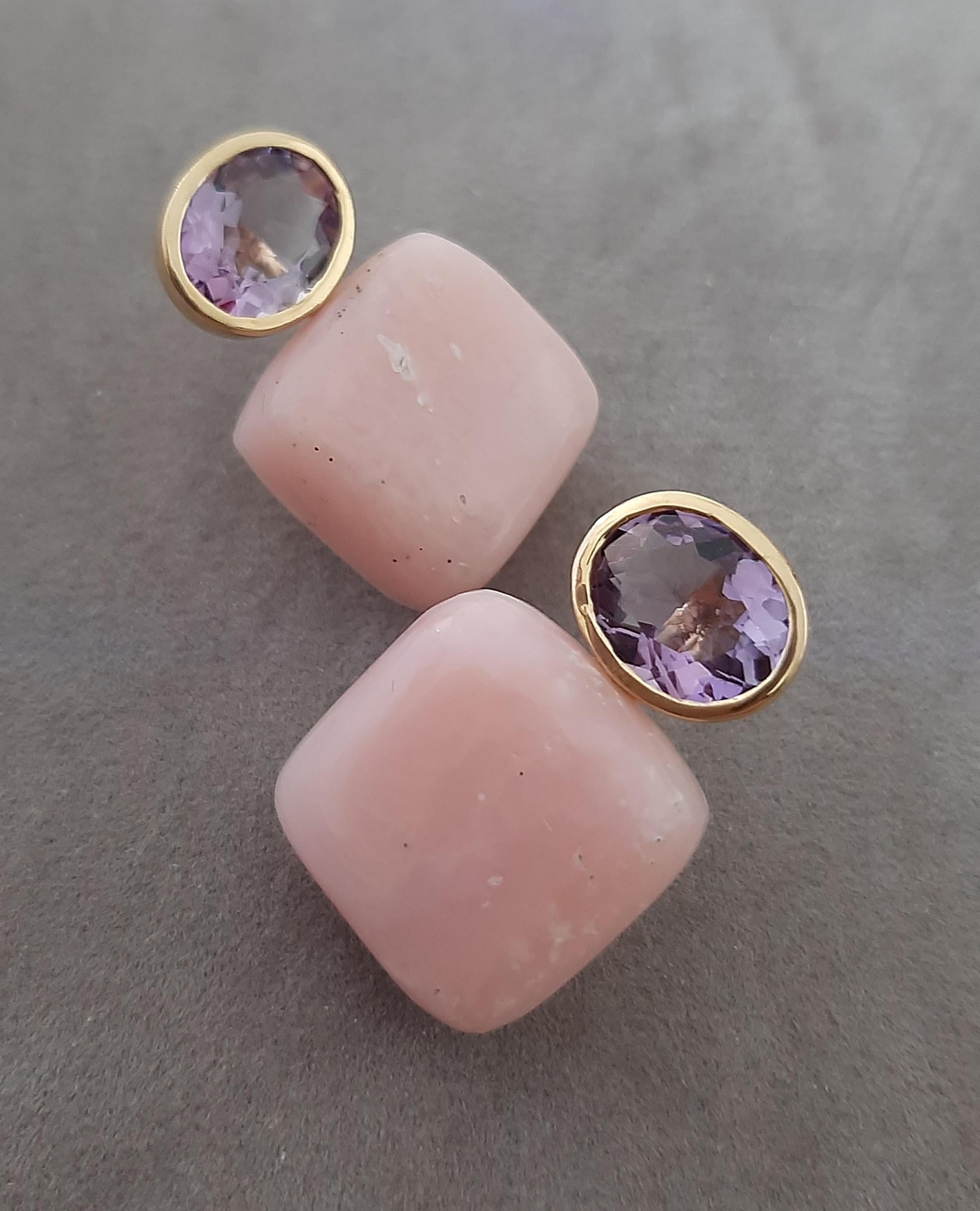 Rosa Opal Cushion Form Oval Facettiert Amethyst  14k Solid Gold Ohrstecker im Angebot 2