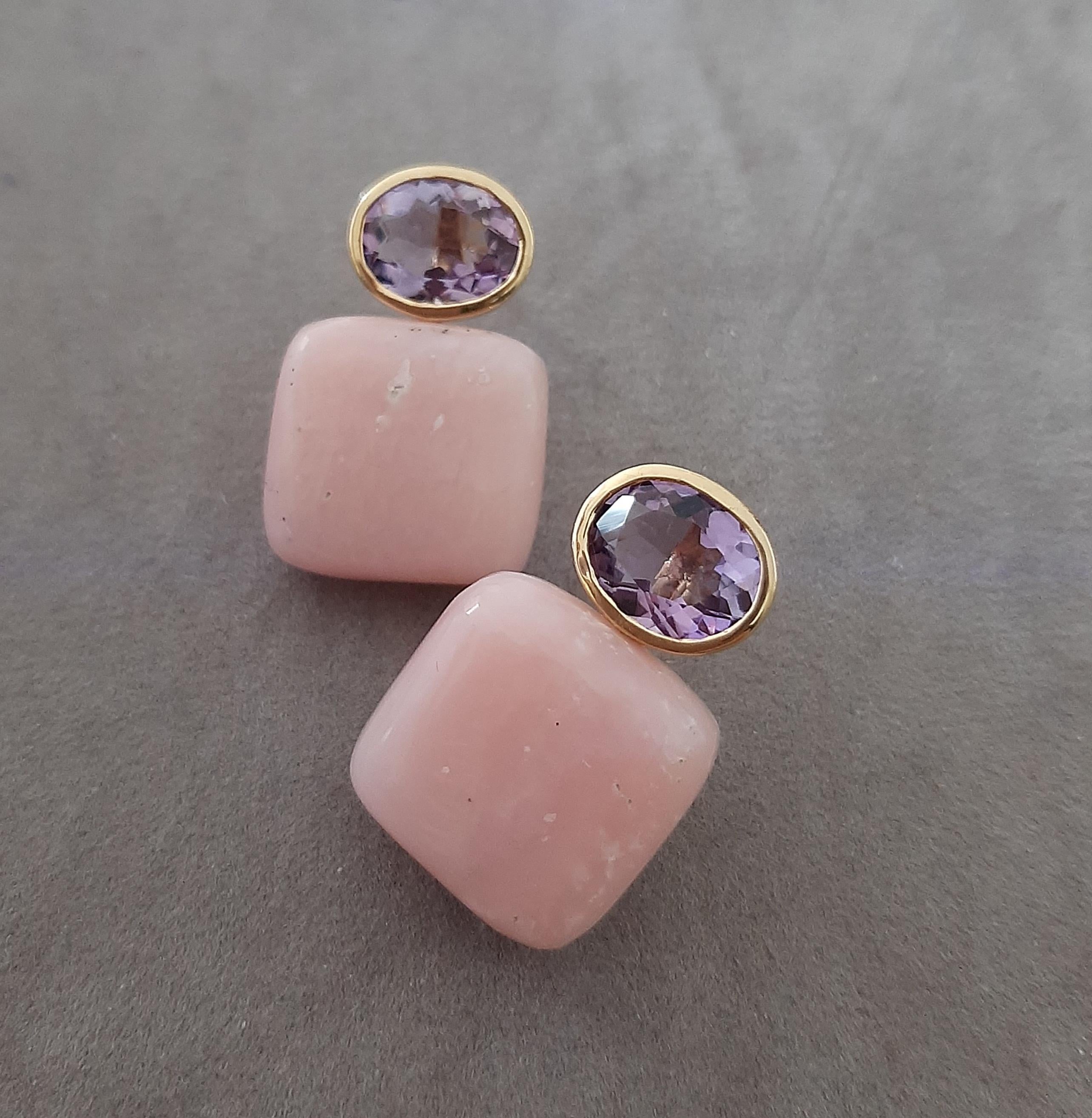 Rosa Opal Cushion Form Oval Facettiert Amethyst  14k Solid Gold Ohrstecker im Angebot 3