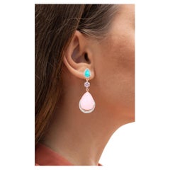 Pink Opal Dangle Earrings Amazonite Tanzanite 18K Rose Gold Plated Silver