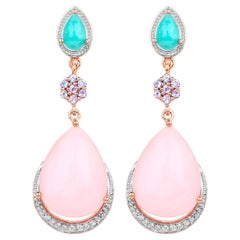 Pink Opal Dangle Earrings Amazonite Tanzanite 18K Rose Gold Plated Silver