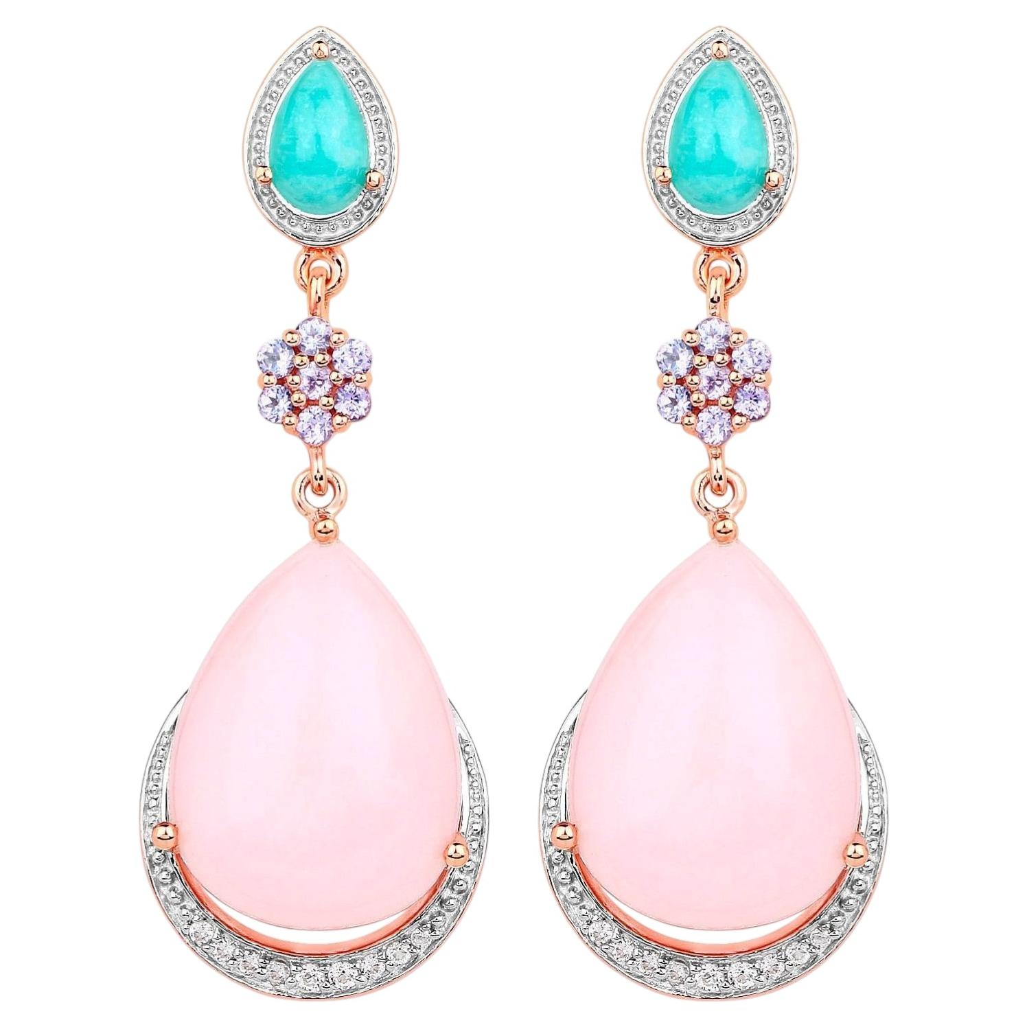 Pendientes de Gemas Naturales Mixtas 31.8 Quilates Plata Chapada en Oro en venta