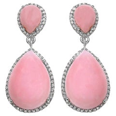 Ohrhänger mit rosa Opal und weißem Topas, 24 Karat rhodiniertem Silber