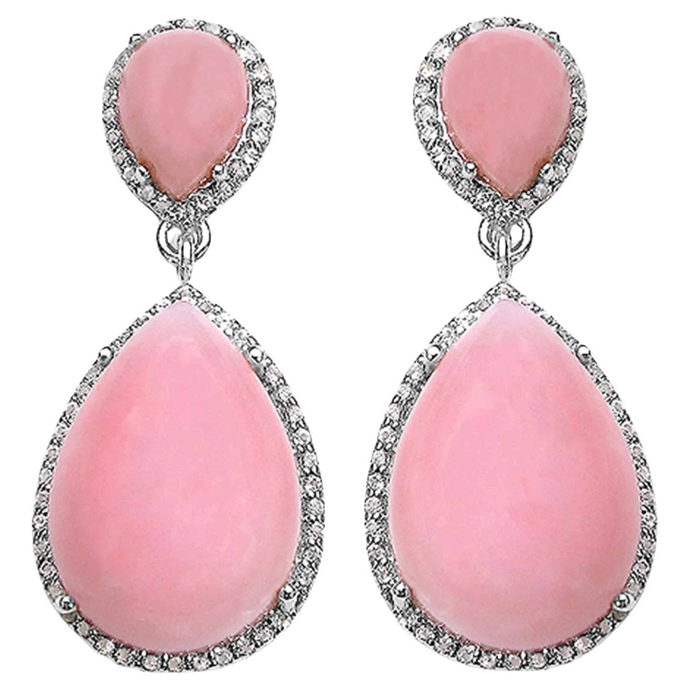 Ohrhänger mit rosa Opal und weißem Topas, 24 Karat rhodiniertem Silber