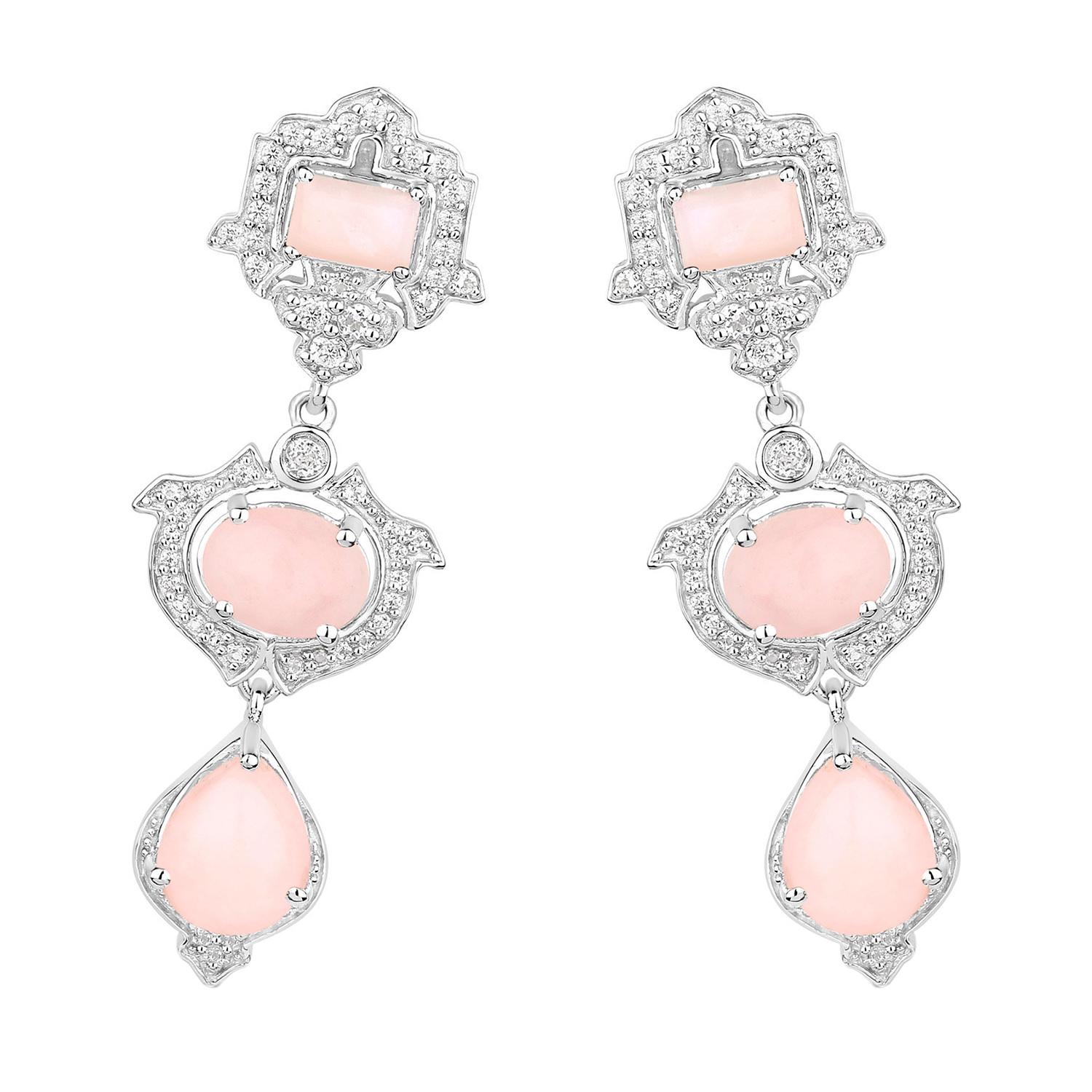 Contemporaneo Orecchini pendenti di opale rosa Topazio bianco 6,9 carati A. Silver in vendita