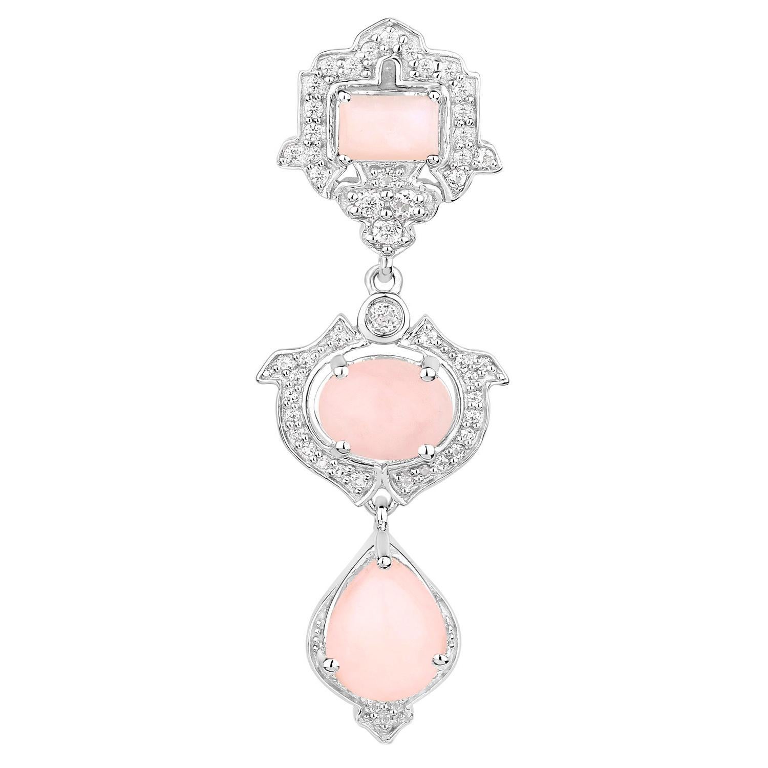 Orecchini pendenti di opale rosa Topazio bianco 6,9 carati A. Silver In condizioni ottime in vendita a Punta Gorda, FL