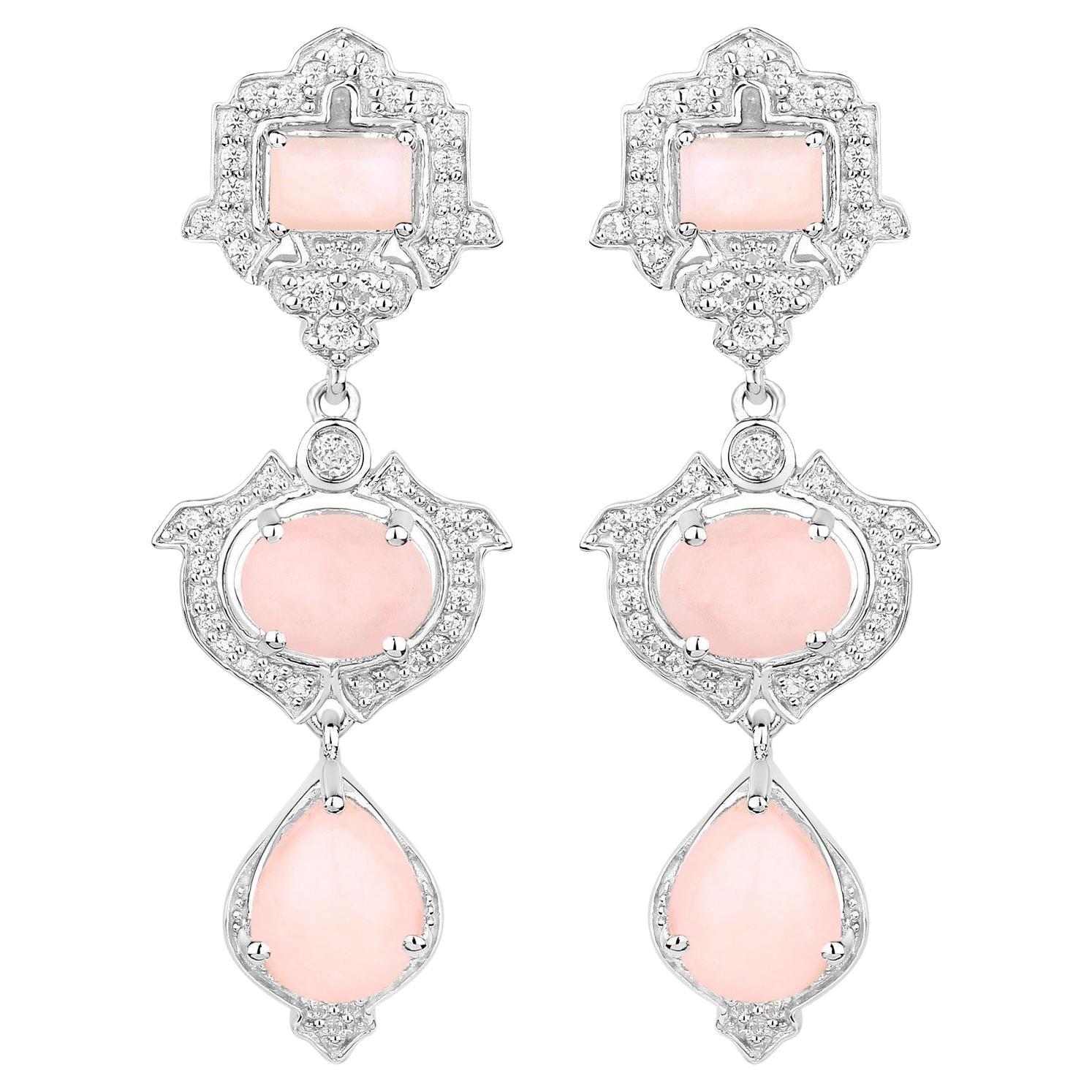 Orecchini pendenti di opale rosa Topazio bianco 6,9 carati A. Silver