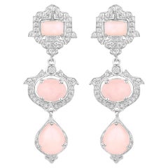 Pink Opal Dangle Earrings White Topaz 6.9 Carats Silver