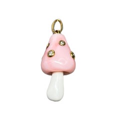Pink Opal Diamond 18k Rose gold Mushroom Charm Pendent