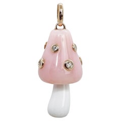 Pink Opal Diamond 18k Rose gold Mushroom Charm Pendent
