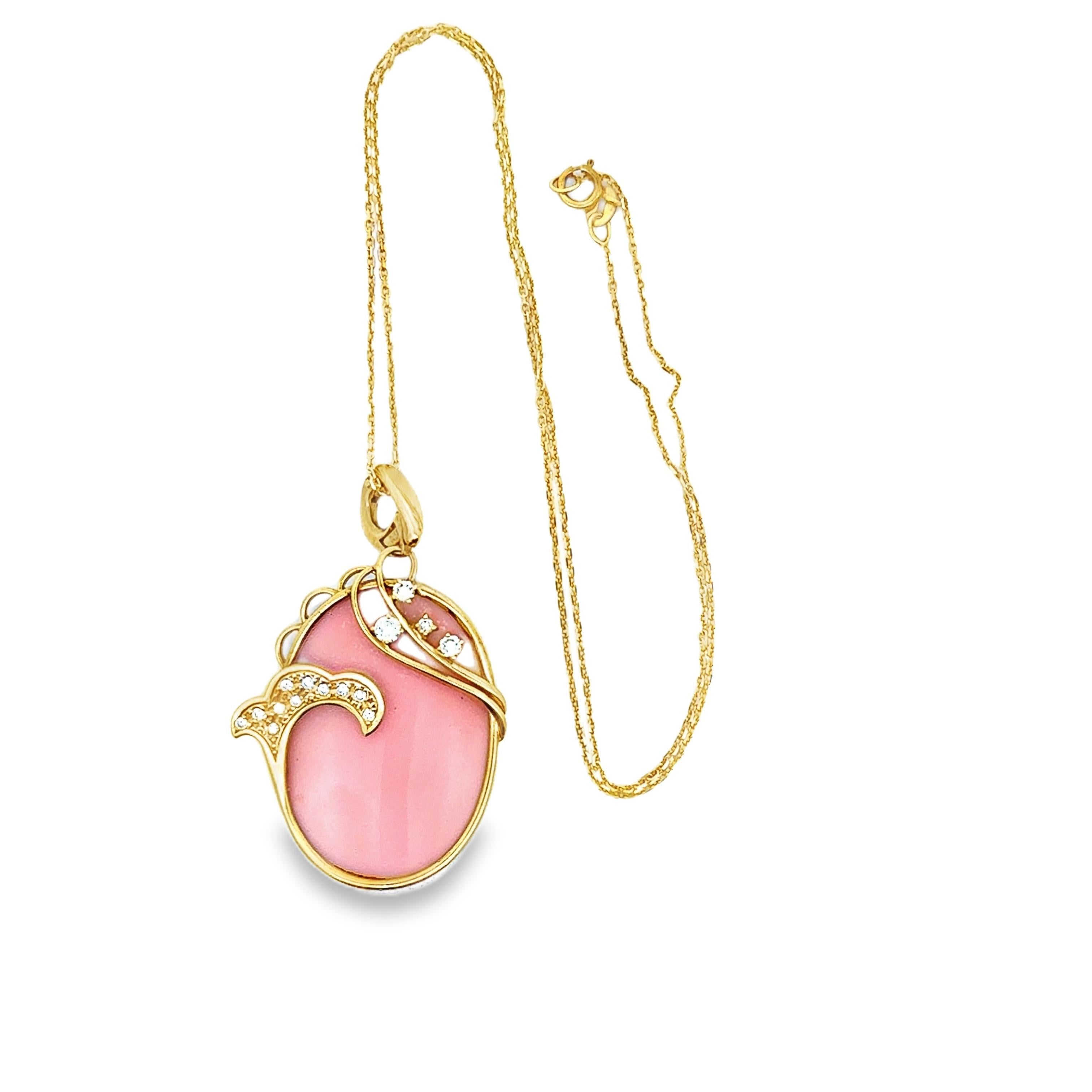 Oval Cut Pink Opal Diamond 18k Yellow Gold Necklace For Sale