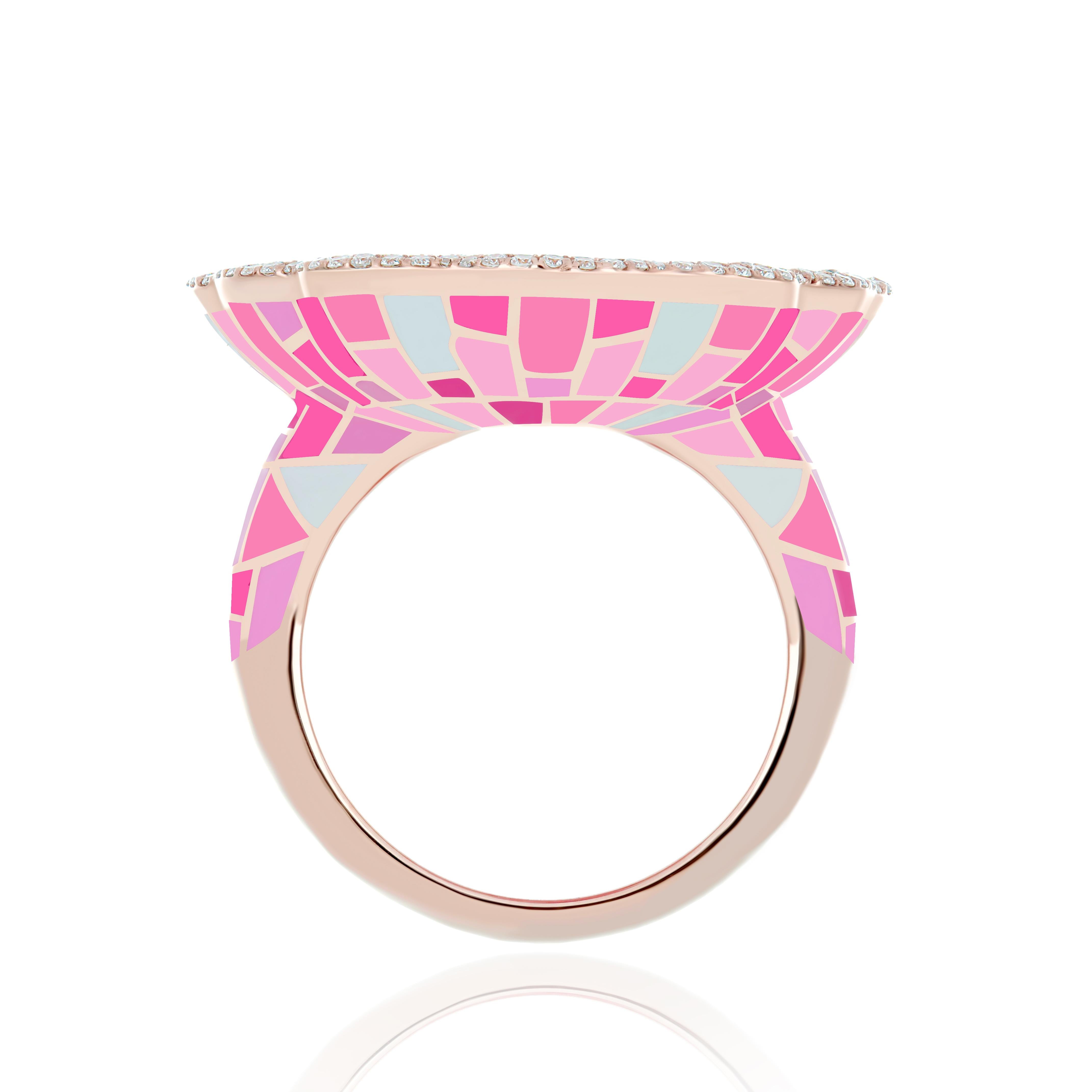 For Sale:  Pink Opal & Diamond Enamel Ring in 14k Rose Gold Handmade Ring  4