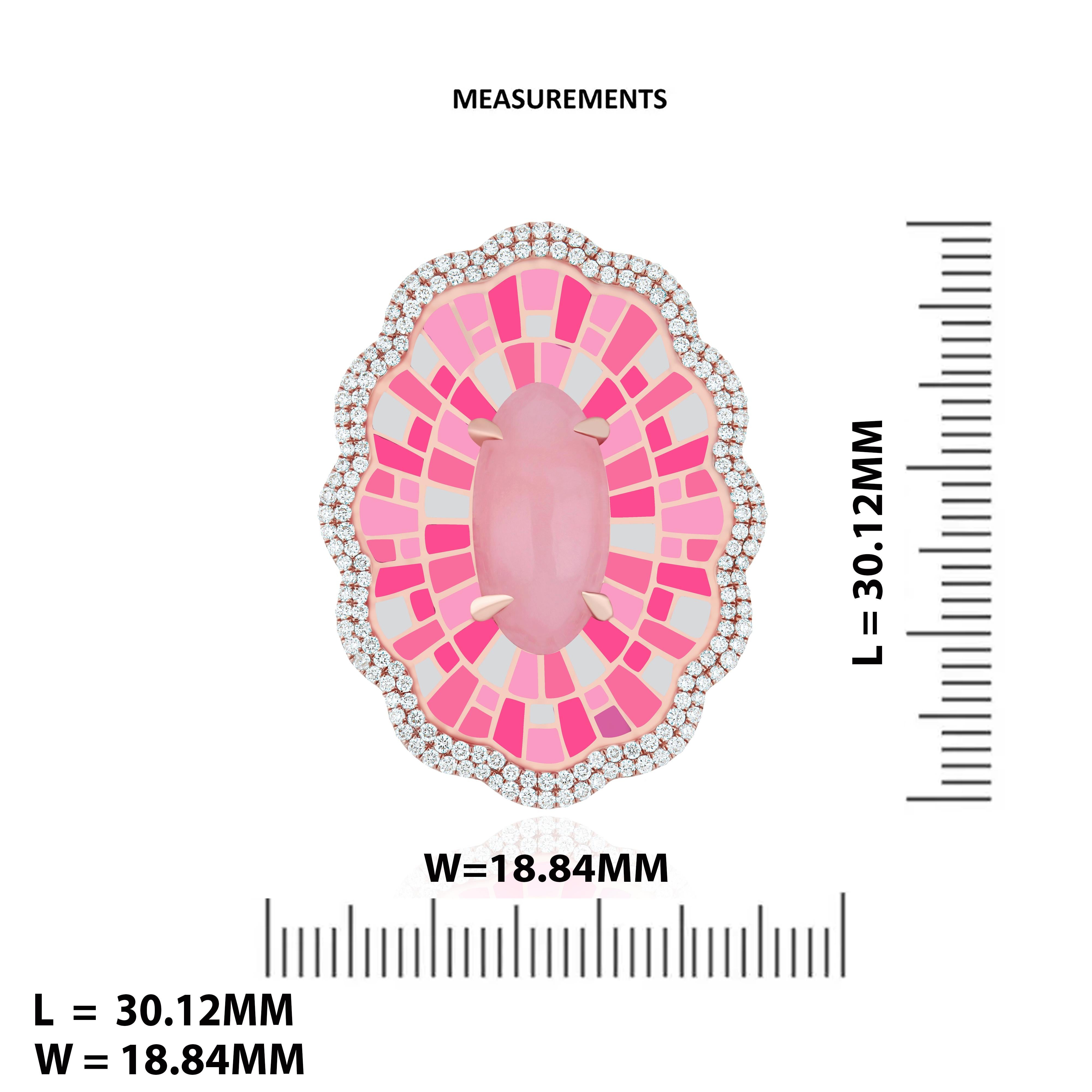 For Sale:  Pink Opal & Diamond Enamel Ring in 14k Rose Gold Handmade Ring  6