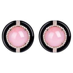 Pink Opal Diamond Onyx Earrings in 14 Karat Rose Gold