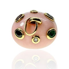 Pink Opal Diamond Sapphire Ruby 18K Gold Mushroom Charm Pendant Necklace