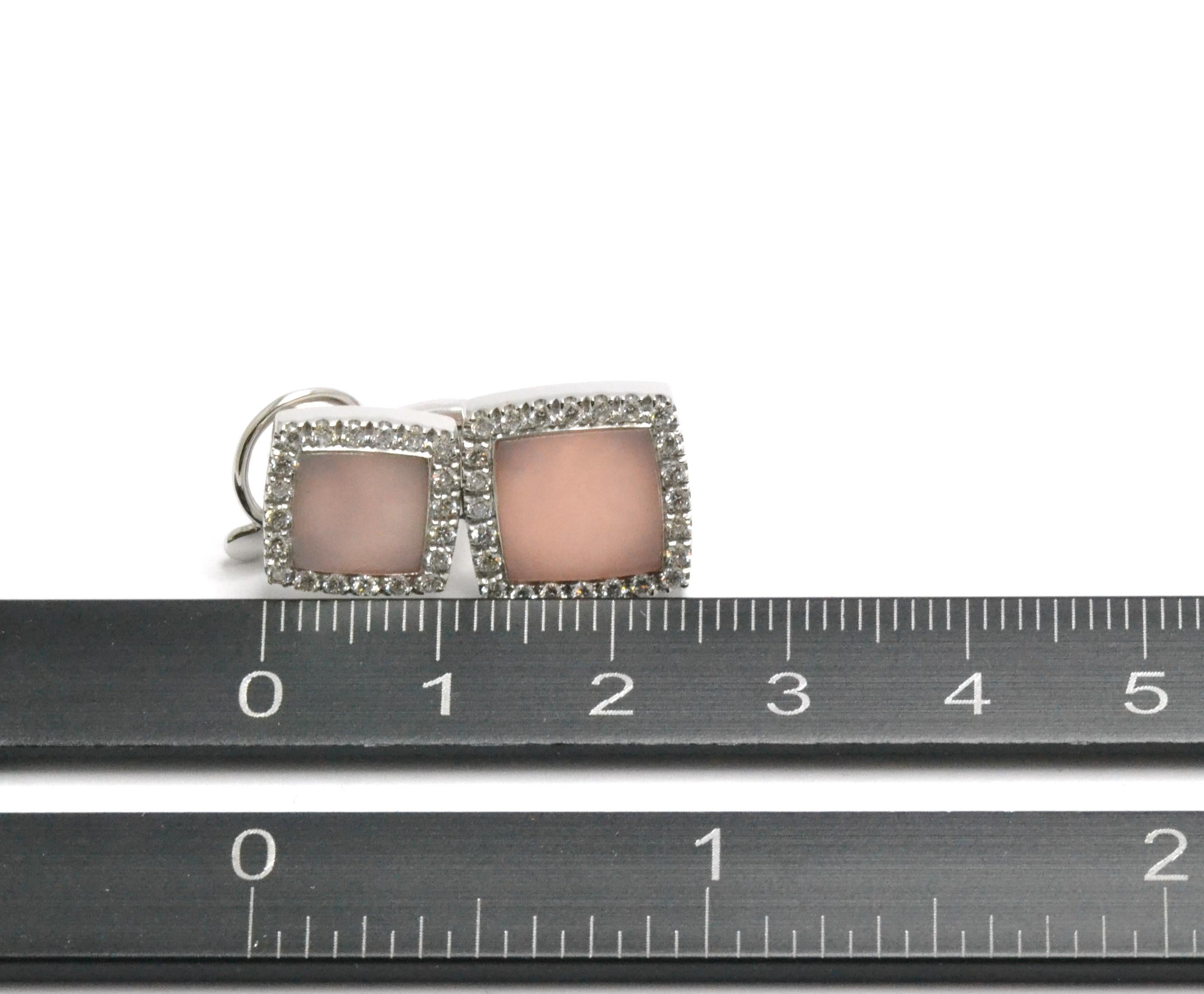 Round Cut Pink Opal  Diamonds 18 Karat White Gold Made in Italy Earrings For Sale