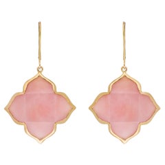 Pink Opal Earrings in 14 Karat Yellow Gold