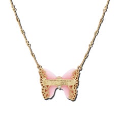 Pink Opal Gold and Diamond Butterfly Pendant Necklace Black Enamel Stambolian