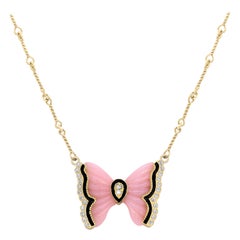 Stambolian Collier pendentif papillon en or, opale rose et diamants, émail noir