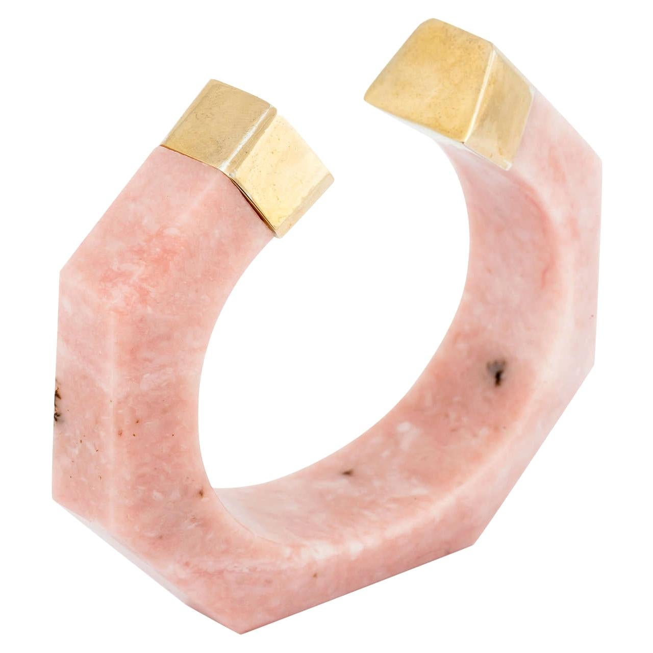 Pink Opal Gold Cuff Bangle Bracelet For Sale