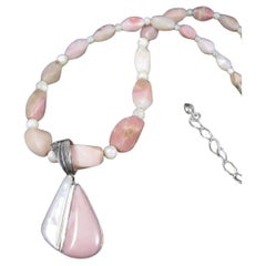 Pink Opal Mother of Pearl Necklace and Pendant Jewelry Set