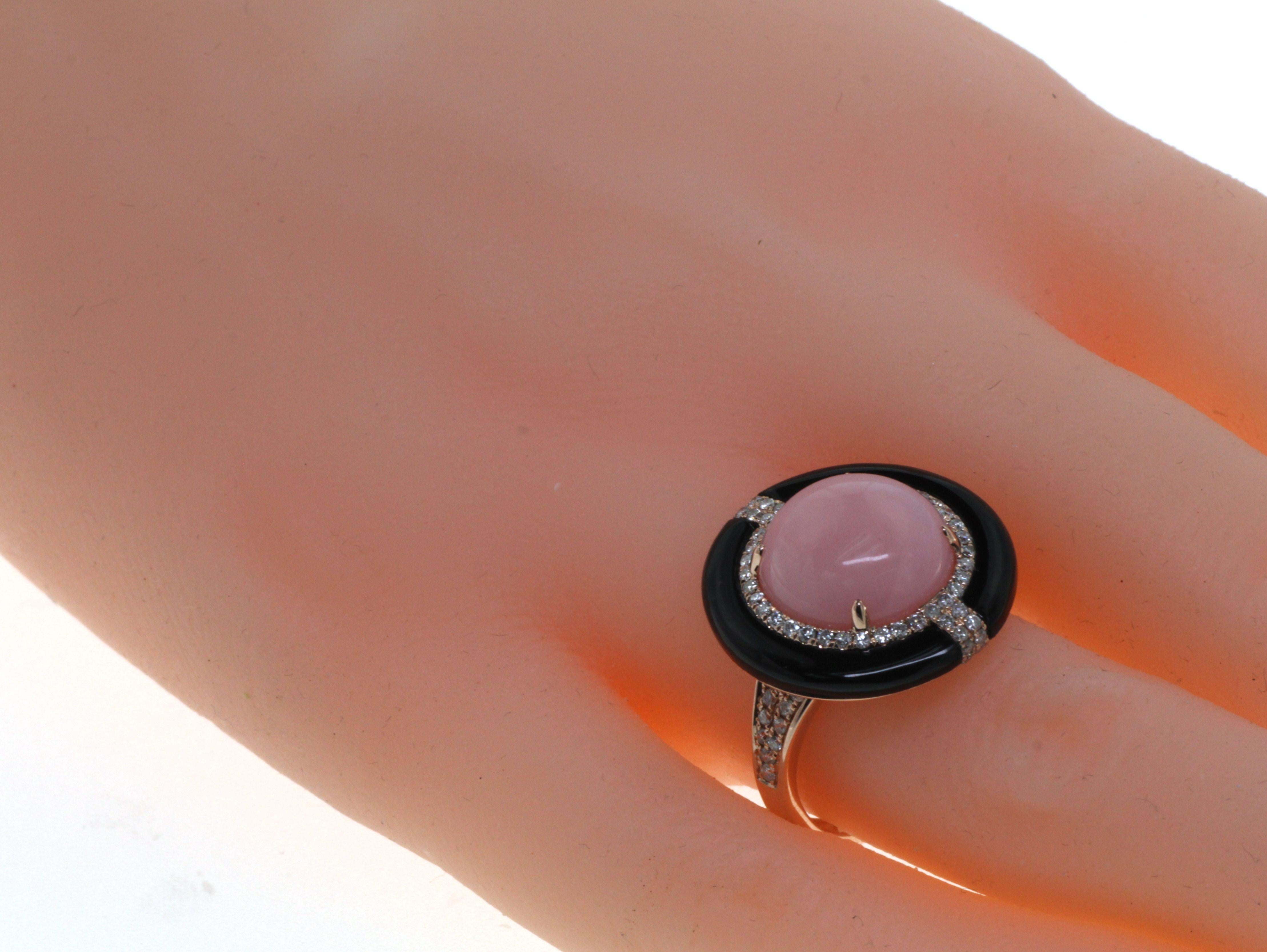 Contemporary Pink Opal Onyx Diamond Ring in 14 Karat Rose Gold 