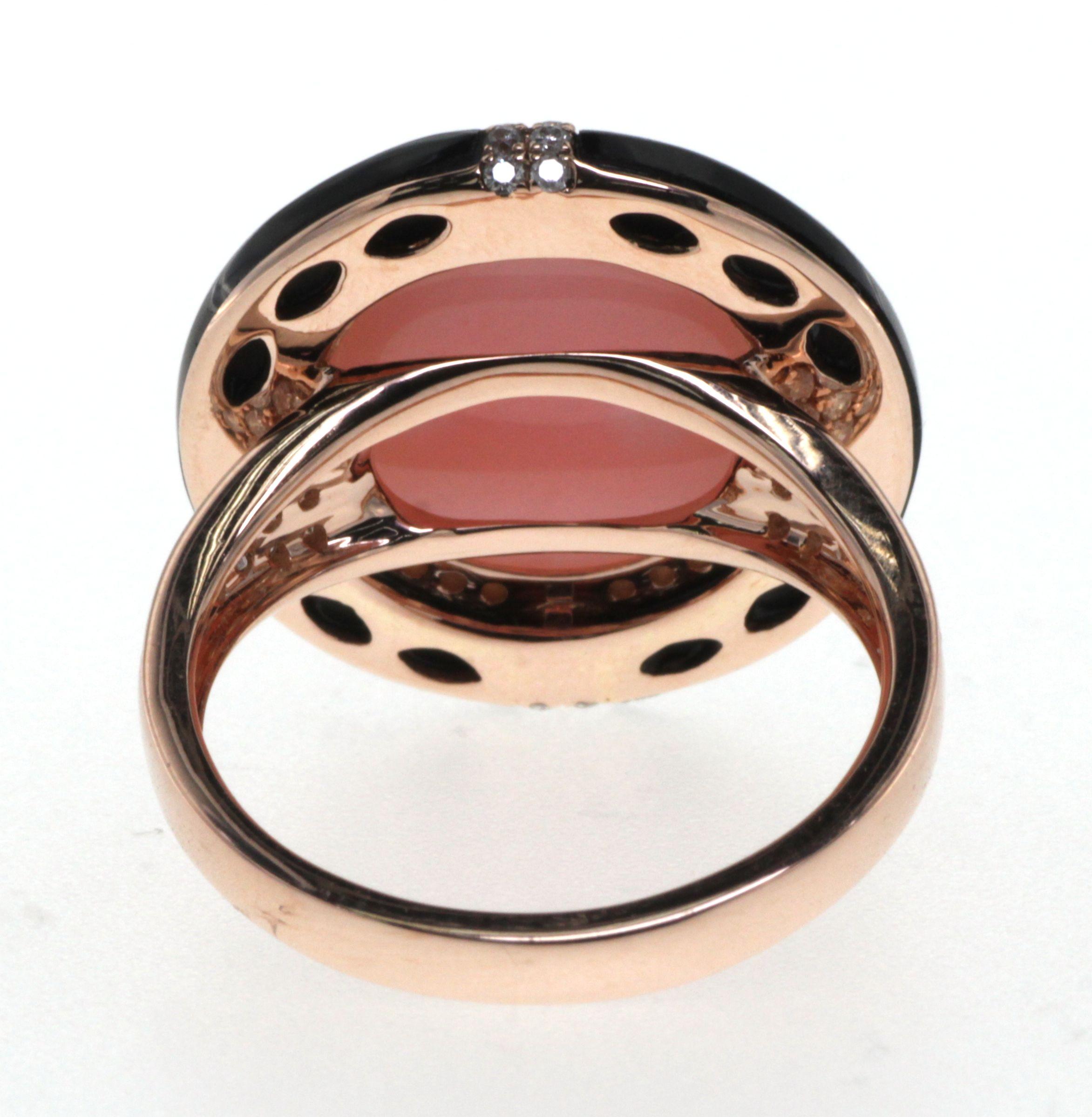Cabochon Pink Opal Onyx Diamond Ring in 14 Karat Rose Gold 