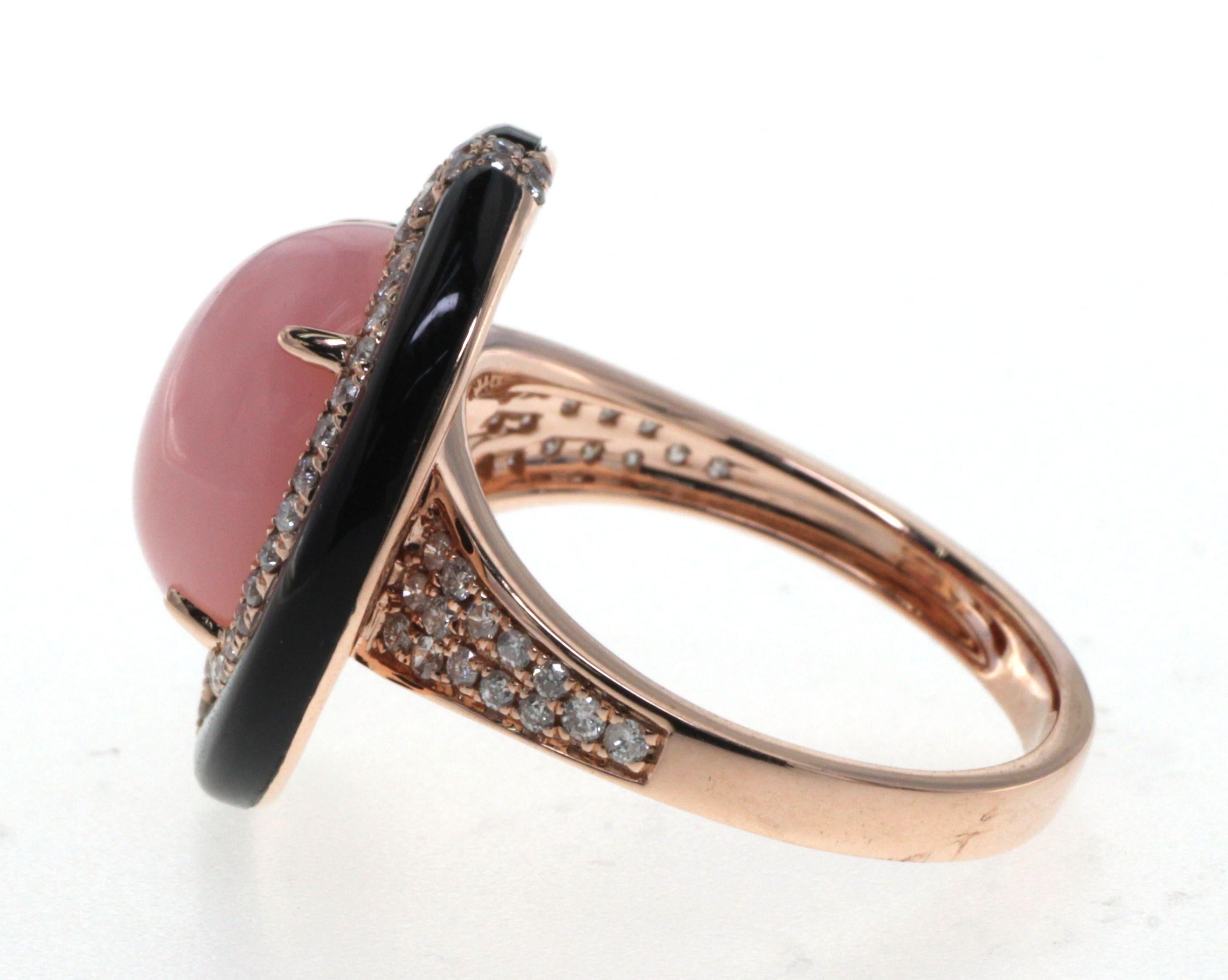 Pink Opal Onyx Diamond Ring in 14 Karat Rose Gold  In New Condition In Hong Kong, HK