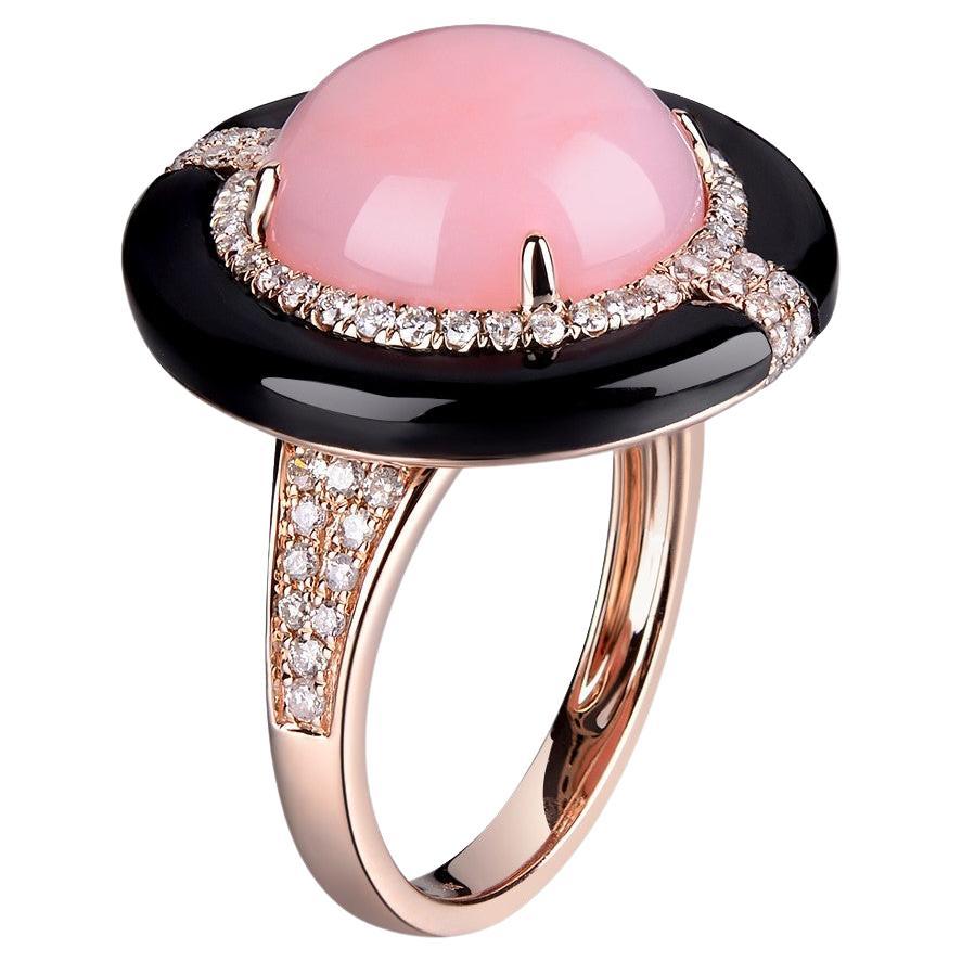 Pink Opal Onyx Diamond Ring in 14 Karat Rose Gold 