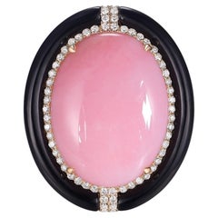 Pink Opal Onyx Diamond Ring in 14 Karat Yellow Gold 