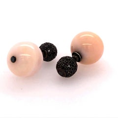 Pink Opal & Pave Diamond Ball Tunnel Earring Made in 14k Gold & Silver