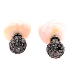 Pink Opal & Pave Diamond Ball Tunnel Earring Made In Gold & Silver