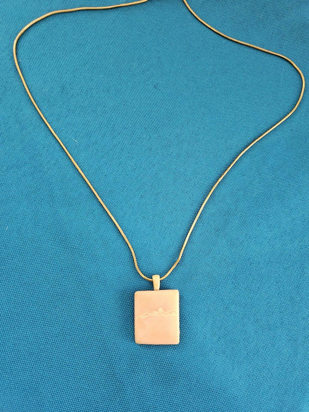 Sconosciuto Pink Opal Pendant on Sterling Silver Vermeil Necklace Chain, Vintage, Stamped in vendita