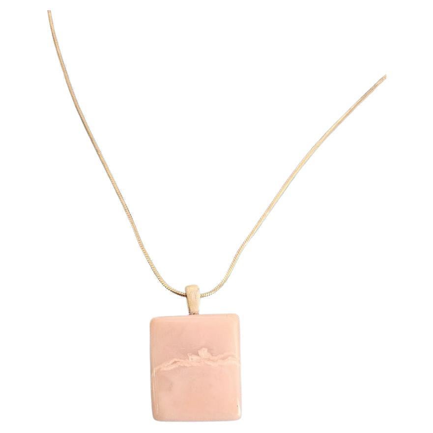 Pink Opal Pendant on Sterling Silver Vermeil Necklace Chain, Vintage, Stamped in vendita