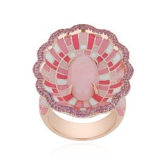 Pink Opal & Pink Sapphire Studded Ring with Enamel in 14k Rose Gold