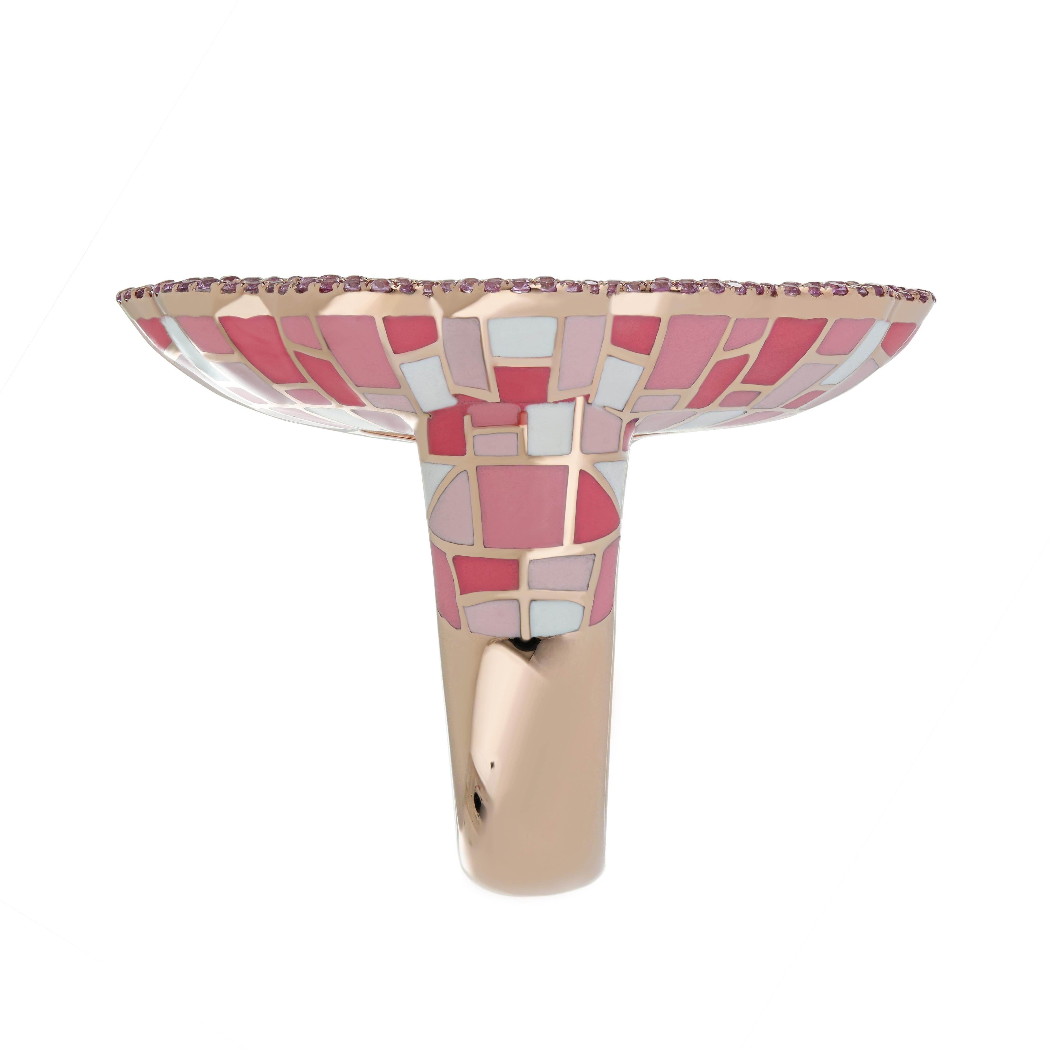 Pink Opal & Pink Sapphire Studded Ring with Enamel in 14k Rose Gold  In New Condition For Sale In JAIPUR, IN