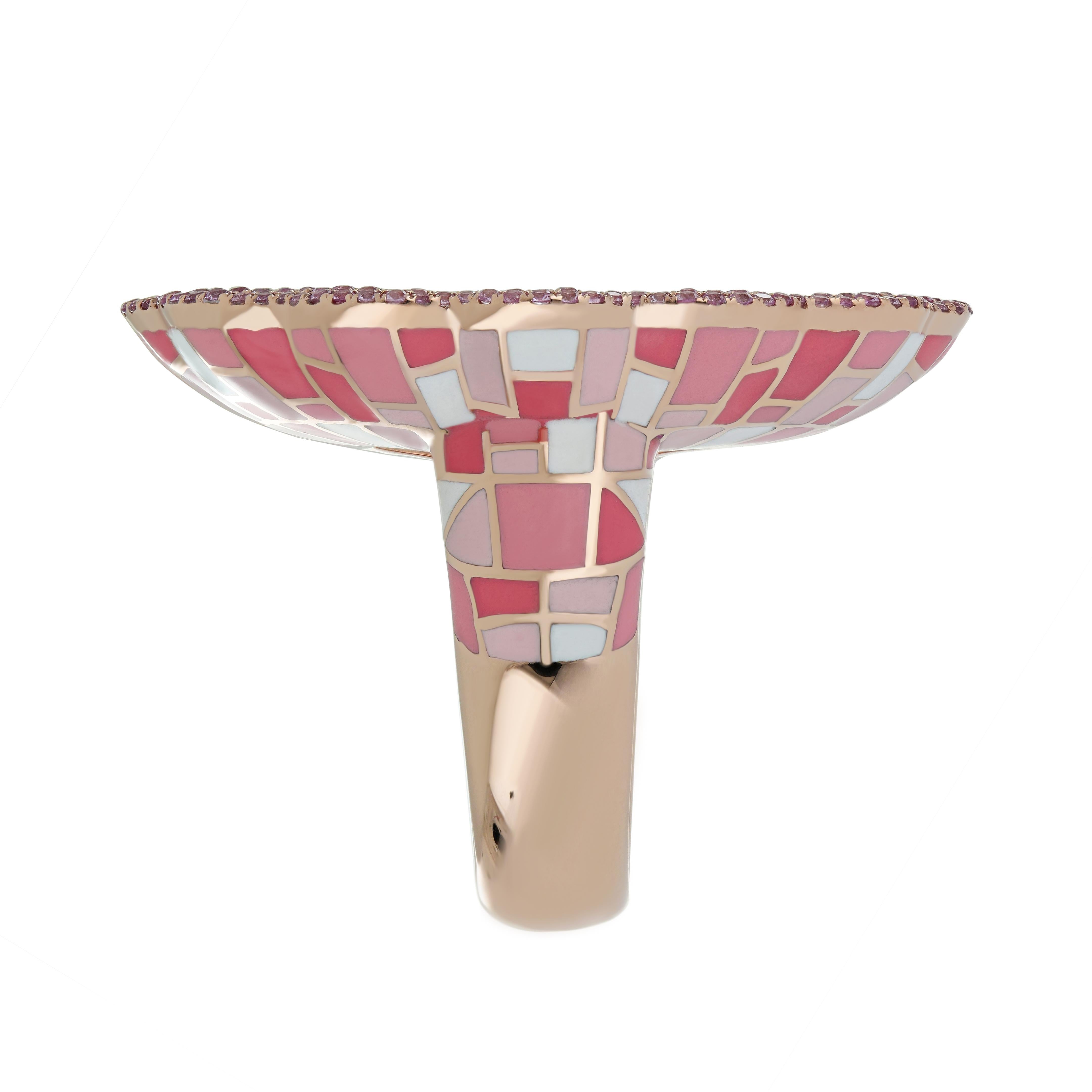 Pink Opal & Pink Sapphire Studded Ring with Enamel in 14k Rose Gold In New Condition For Sale In JAIPUR, IN