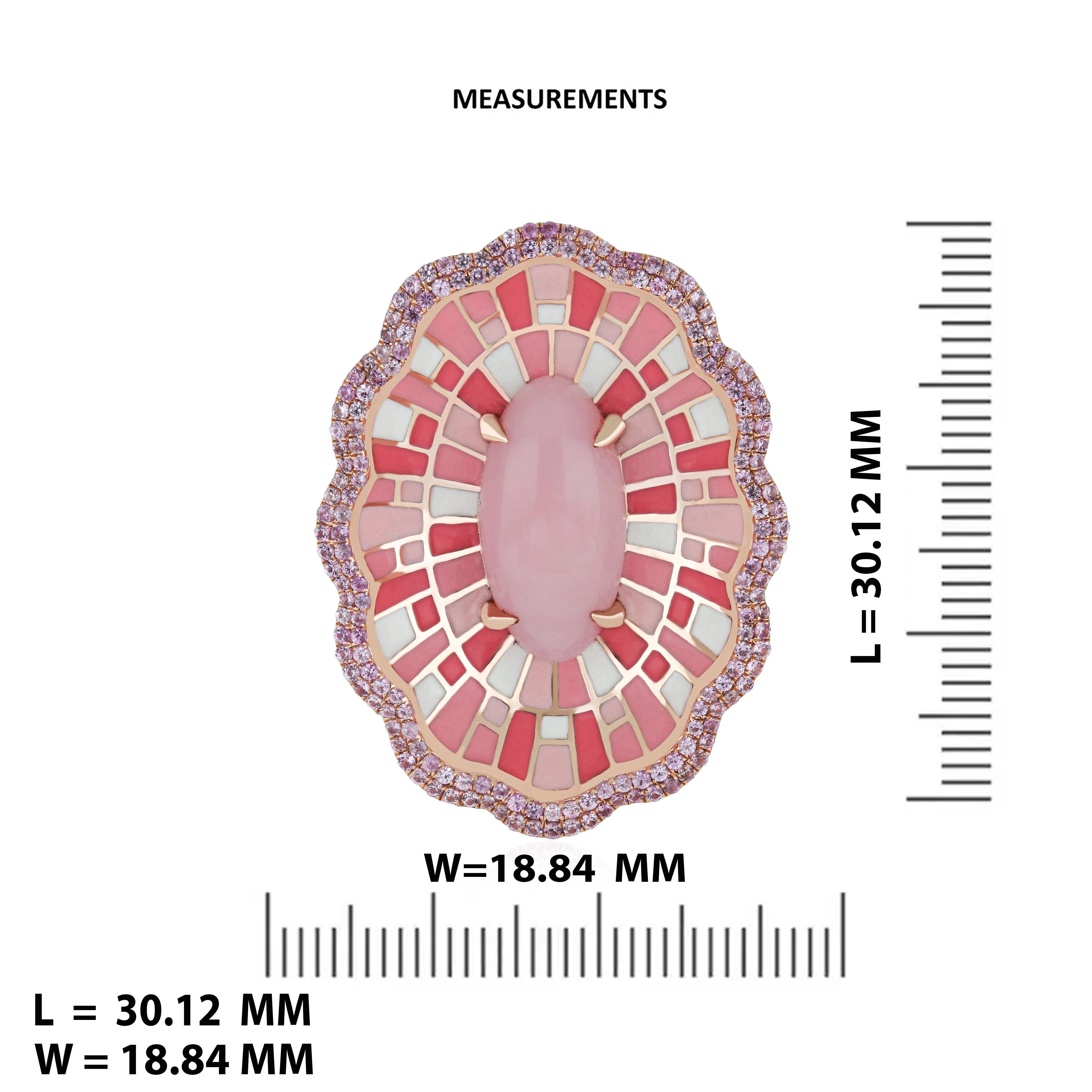 Pink Opal & Pink Sapphire Studded Ring with Enamel in 14k Rose Gold For Sale 3