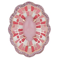 Bague cloutée avec émail en or rose 14 carats, opale rose et saphir rose 