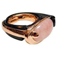 Pink Opal Ring 6 Carat 14K Rose Gold Black Ebony Wood Ring- Ready To Ship