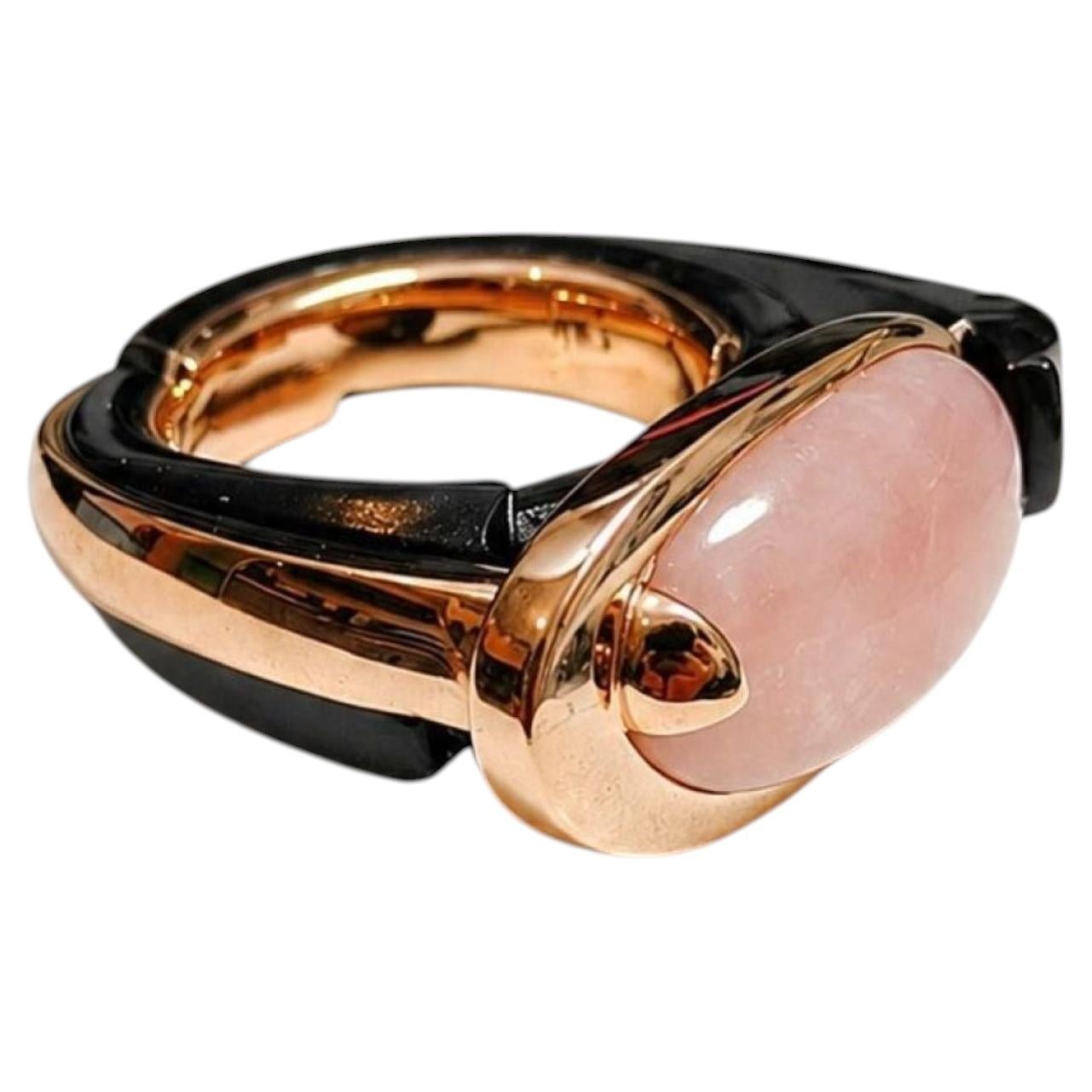 Pink Opal Ring 6 Carat 14K Rose Gold Black Ebony Wood Ring- Ready To Ship