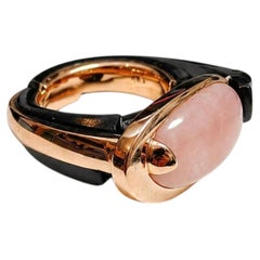 Pink Opal Ring 6 Carat 14K Rose Gold Black Ebony Wood Ring- Ready To Ship