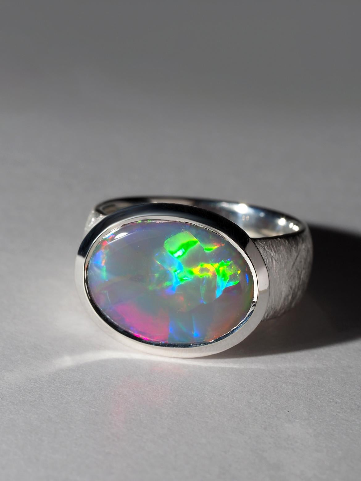 Pink Opal ring Neon opal natural opal australian wedding anniversary gift For Sale 4