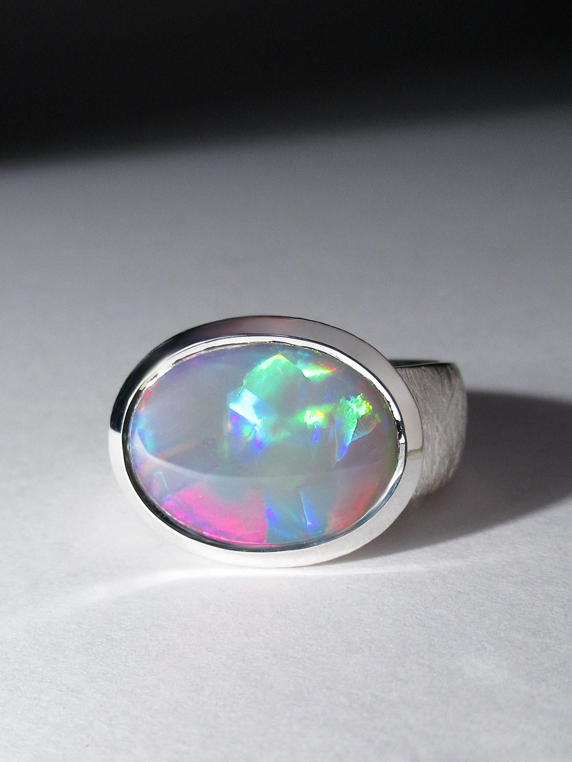 Pink Opal ring Neon opal natural opal australian wedding anniversary gift For Sale 7